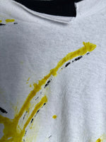 Load image into Gallery viewer, Avant-Garde Distressed Shirt with Artistic Yellow Paint Accents
